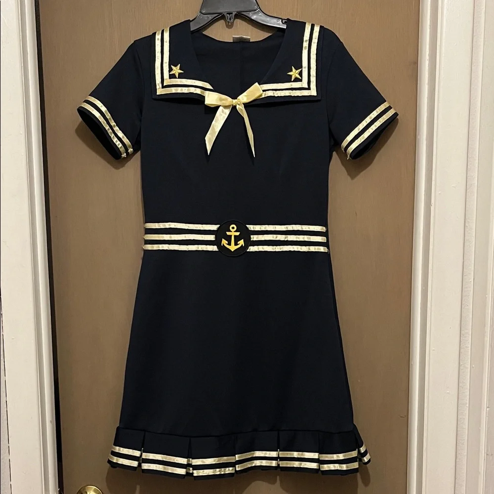 Navy Blue Sailor Dress with Gold Accents - Picture 1 of 10